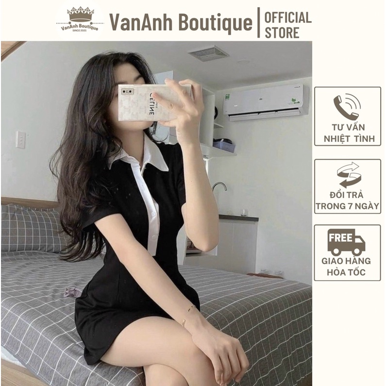 Váy Polo Thun Suông Ngắn Tay - Đầm Ôm Body Cổ Sơ Mi Nữ Siêu Xinh