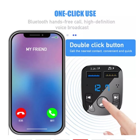 Tẩu Sạc 2 Cổng USB Bluetooth MP3 Không Dây Cho Xe Hơi
