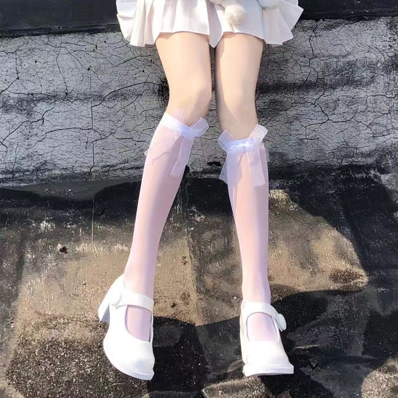 Đôi Tất Chân Lưới Đính Nơ Dễ Thương Cho Nữ