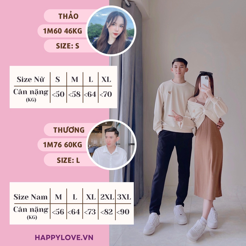 Set Đồ Đôi Couple Áo nam Váy nữ màu Be Kem thêu hình Trái tim Quảng Châu cao cấp cho các Cặp đôi nam nữ HAPPYLOVE H33
