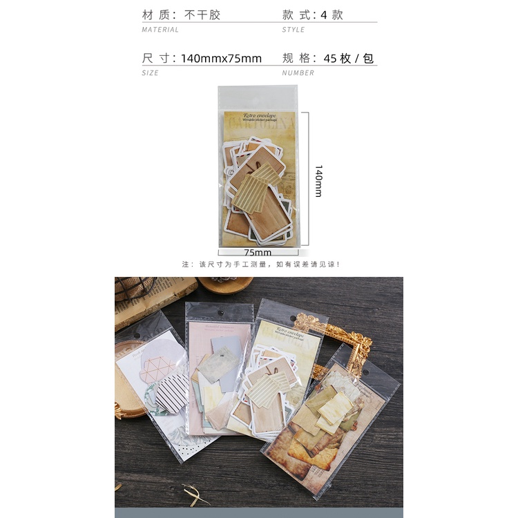 Journamm 45pcs/pack Vintage Writing Stickers for Junk Journal School Supplies Creative Stationery Notepad Sticky Notes Stickers