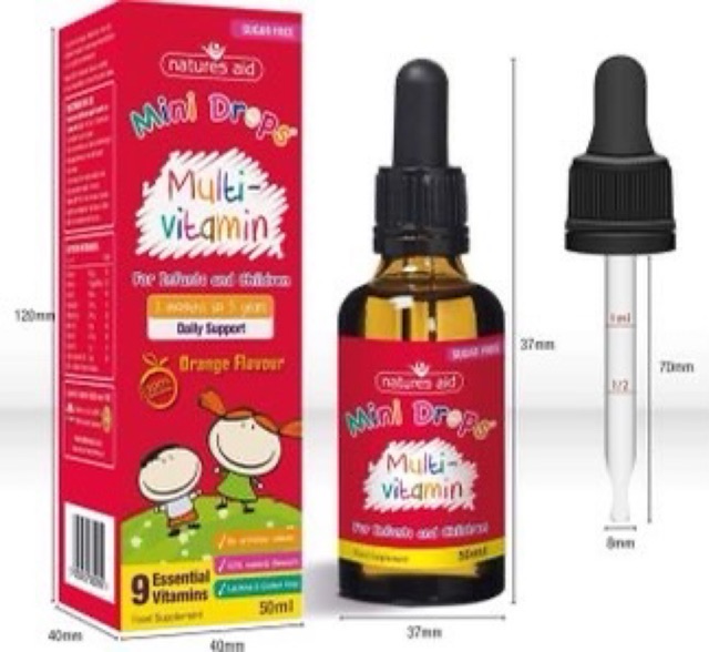 Multi Vitamin Tổng hợp Natures Aid drops cho bé từ 3 tháng - 5 tuổi multivitamin