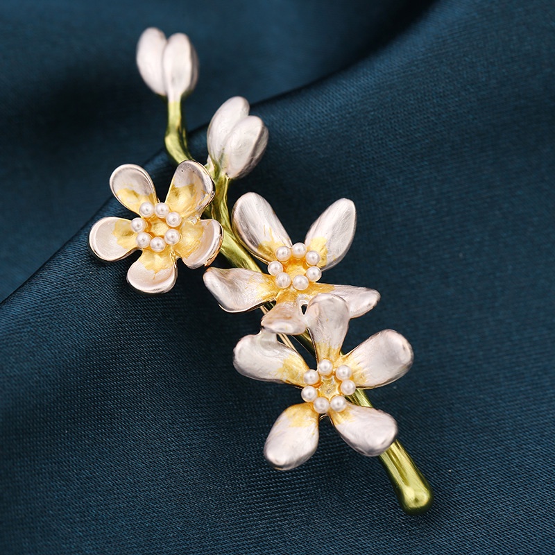 Ghim Cài Áo Hình Hoa Cúc Đính Ngọc Trai Phong Cách Vintage