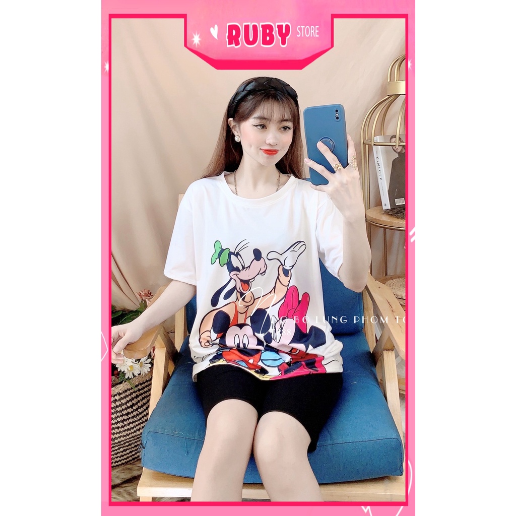 Đồ bộ phom to cho nữ mặc nhà chất thun mềm mát loang màu in hình hoạt hình dễ thương Bộ thun lửng phom to TP88