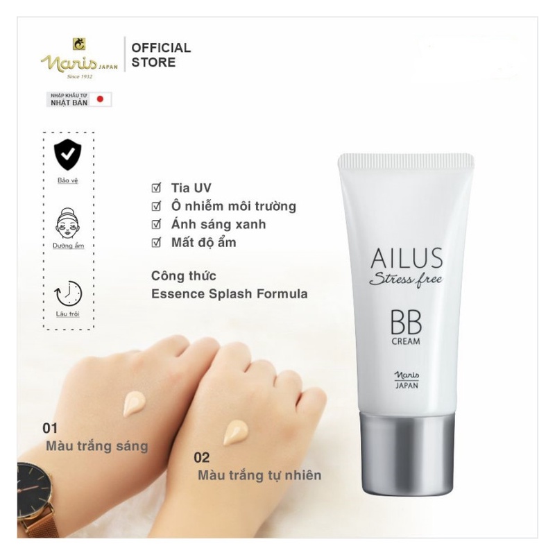 Kem nền trang điểm đa chức năng BB Cream Naris Ailus Stress Free 30g, che khuyết điểm kiềm dầu tốt nhất của Nhật