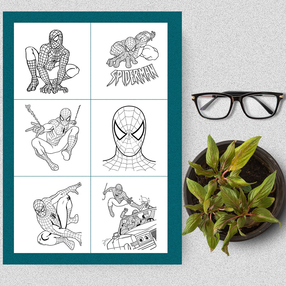 12 Flash Card tô màu thủ công, giấy bìa giày tô màu thủ công Người Nhện Spiderman cho bé (Thẻ rời kích thước 9cm x 9cm)