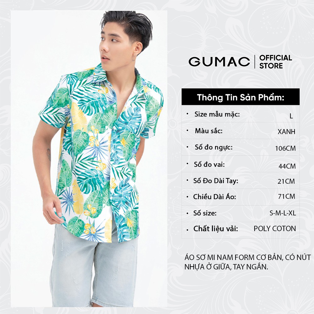 [Mã WABRGD12 giảm 10% đơn 250K] Áo sơ mi nam tay ngắn hình lá cọ GUMAC ANB6109 | BigBuy360 - bigbuy360.vn