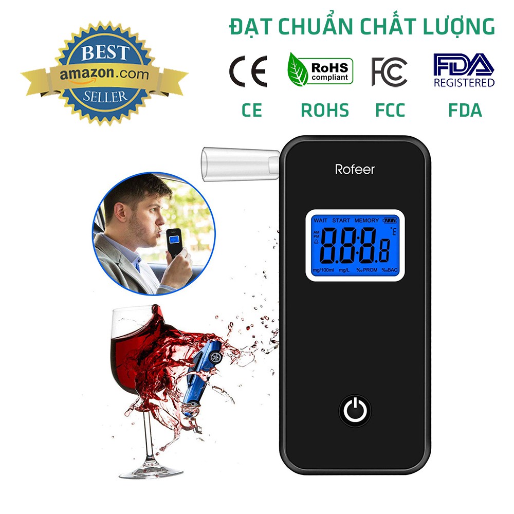 Máy Thổi Đo Nồng Mức Độ Cồn Alcohol Rofeer Cầm Tay Tặng Kèm 3 Pin Energizer