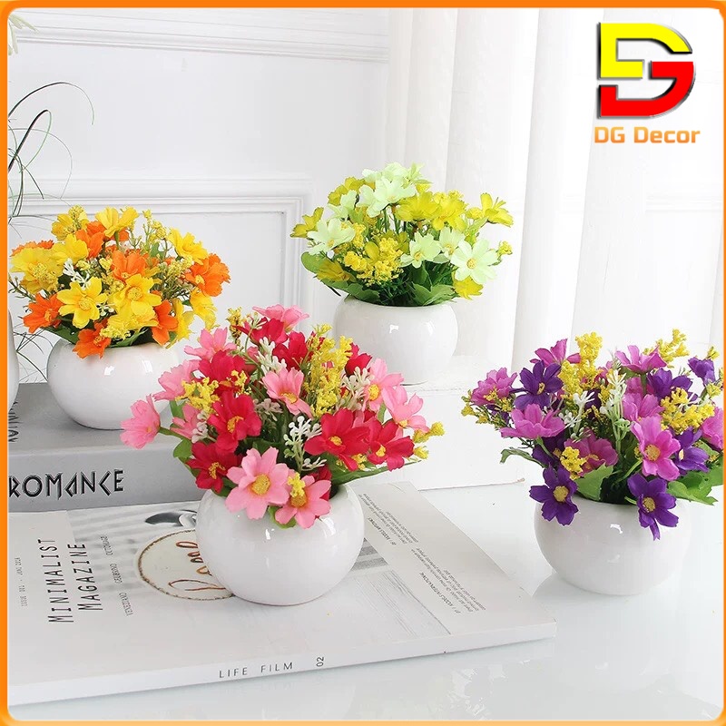 Lọ Hoa Mini Decor Hoa Cúc Mi Cắm Sẵn Nhiều Mẫu Trang Trí Bàn Phòng Khách Kệ Tủ DC-127