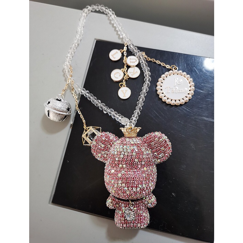 Dây Treo Hình Gấu Đính Đá Gắn Gương Chiếu Hậu Trang Trí Taplo Ô Tô