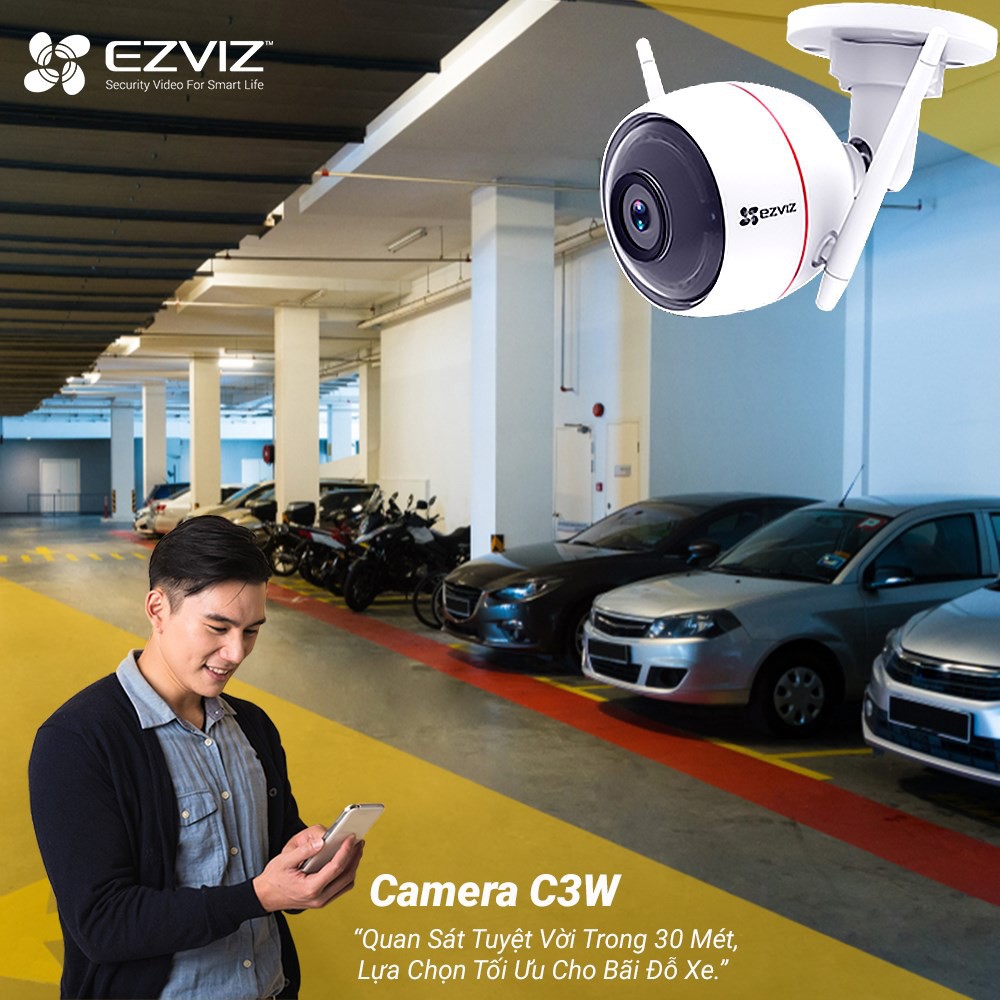 Camera EZVIZ C3W 1080P WI-FI, IP66 Ngoài Trời, Quan Sát Ban Đêm 30m, Báo Động Với Đèn Báo và Còi Hú Hàng Chính Hãng