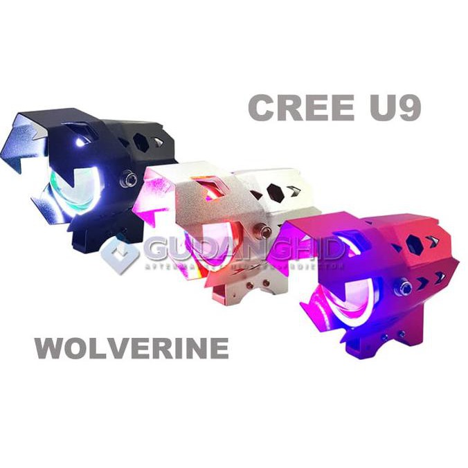 (mới) Đèn Led Cree Wolverine U9 Hình Đôi Mắt + Demon Eye Biến Hình Màu Xanh Lá / Đỏ