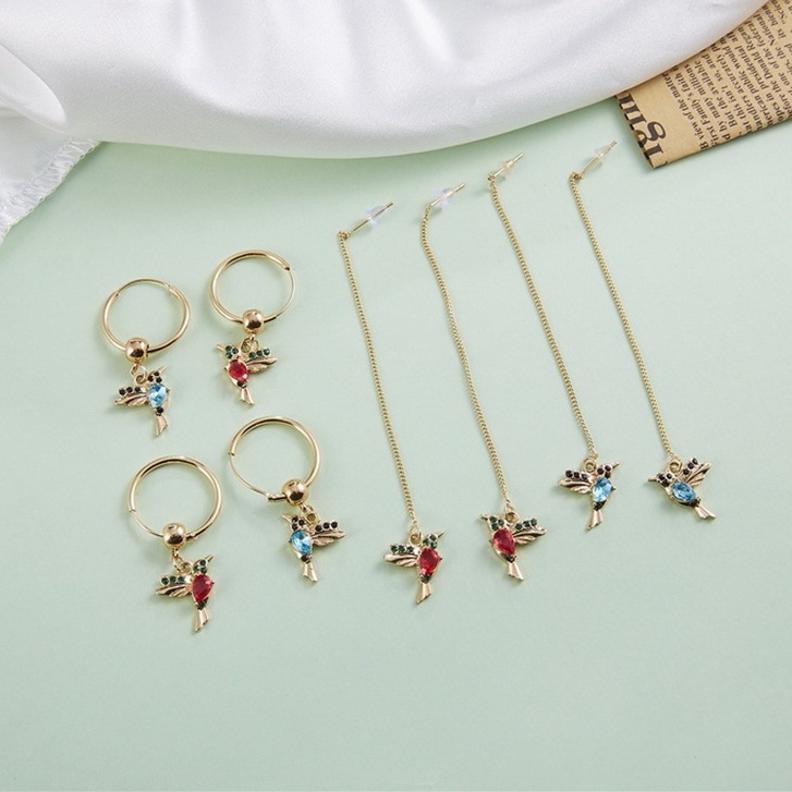 Khuyên Tai Dáng Tròn Đính Đá Pha Lê Hình Chú Chim Thanh Lịch Và Tinh Tế Cho Nữ