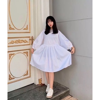 Váy babydoll tay phồng, đầm nữ trơn dáng xòe 2 màu ,babydoll, siêu xinh