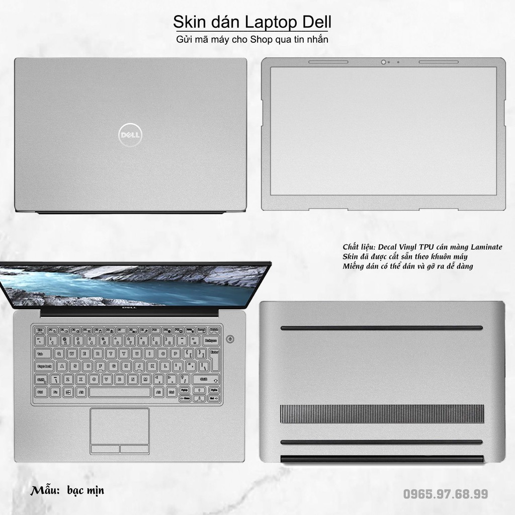 [Mã SKAMEL98 giảm 10% đơn 0Đ] Skin dán Laptop Dell màu Chrome bạc mịn