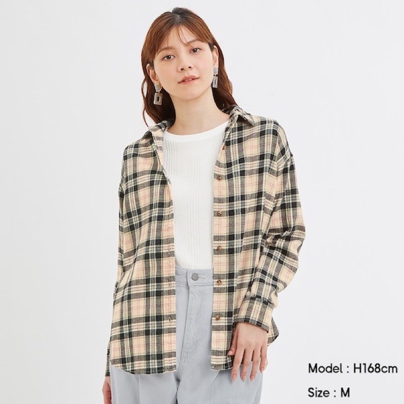 Áo sơ mi nữ kẻ caro dòng Flannel thời trang của GU - Nhật