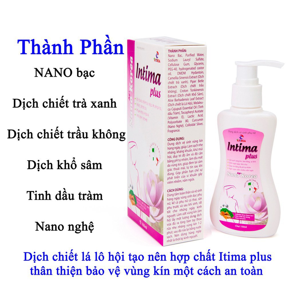 Dung dịch vệ sinh INTIMA PLUS nước rửa phụ khoa se khít vùng kín kháng khuẩn khử mùi hôi hương nước hoa chai100ml