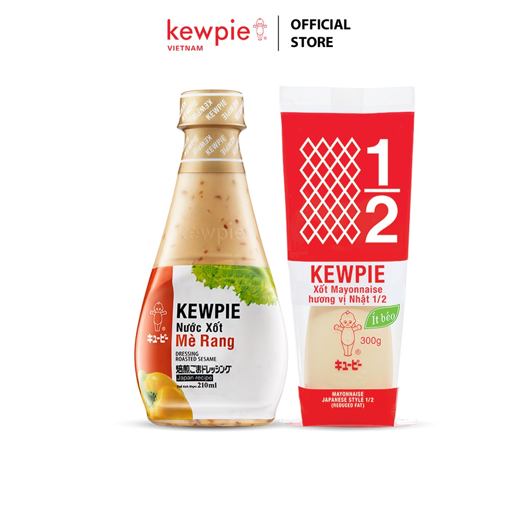 Combo Sức khỏe 1 chai Nước Xốt Mè Rang Kewpie 210ml x 1 chai Xốt Mayonnaise Kewpie Hương Vị Nhật Ít béo 300g