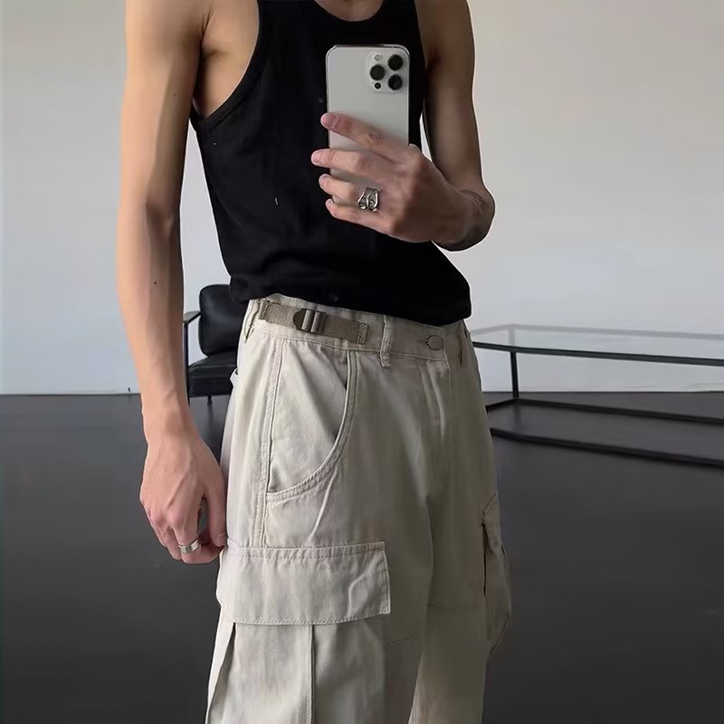 Quần Dài Ống Đứng Dáng Rộng Màu Sắc Đơn Giản Phong Cách Hồng Kông Thời Trang Mùa Hè Cho Nam Và Nữ