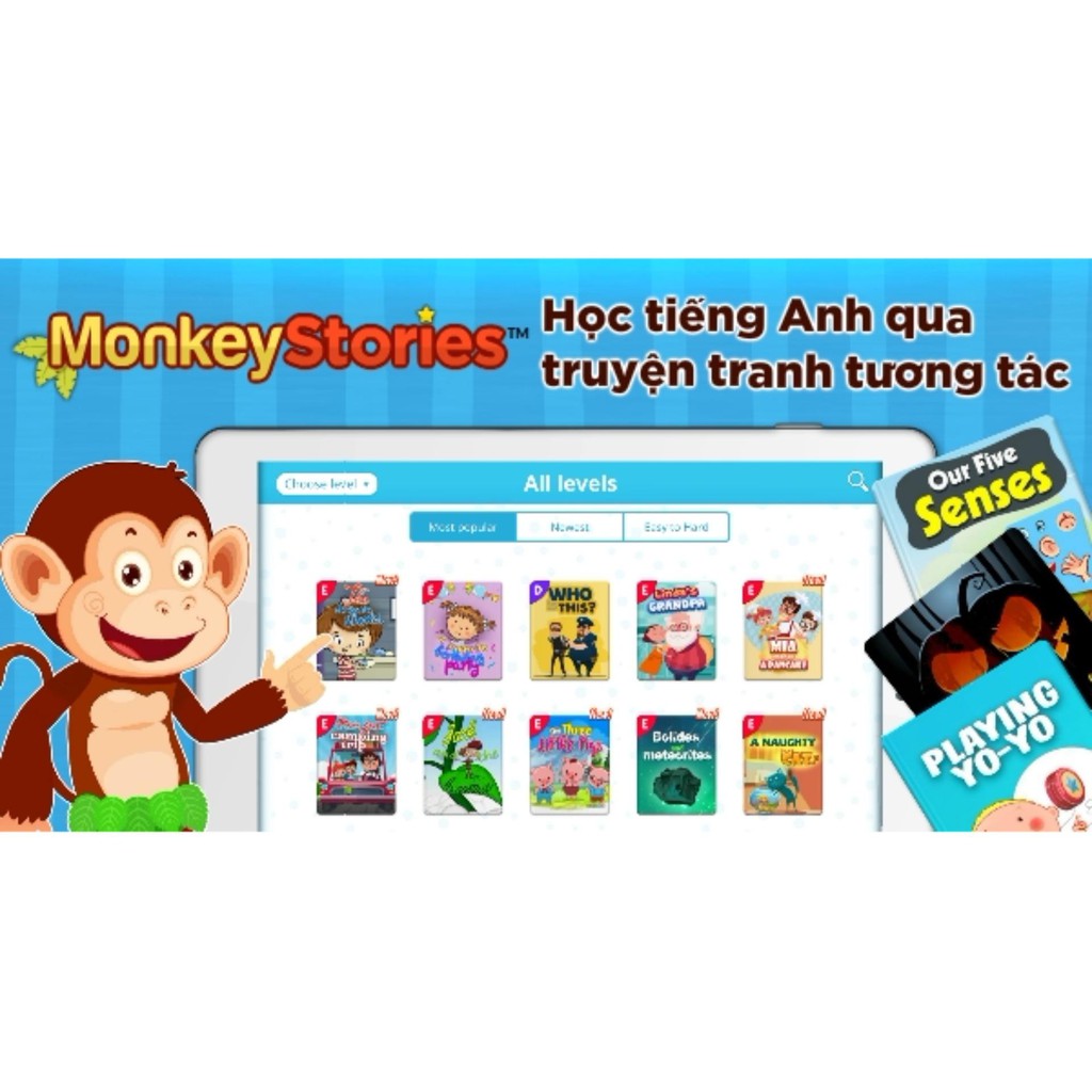 Monkey stories - Gói 1 năm - Học tiếng Anh bằng truyện tranh tương tác cho bé từ 2 đến 15 tuổi -Tặng 3 tháng Monkey Math