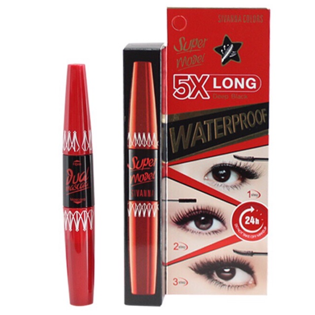 Mascara 2 Đầu Sivana Chống Nước Không Lem Không Trôi Cong Dài Dày Tơi Mi 5X Long Deep Black Warterproof - Khongcoson