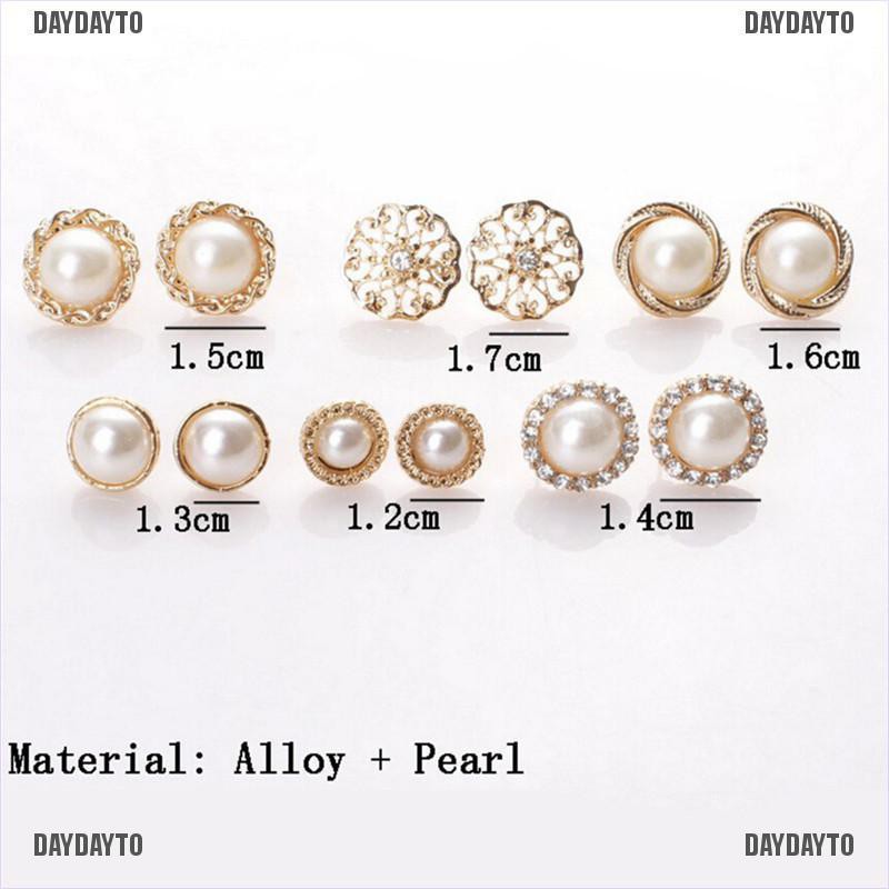 Set 6 Đôi Khuyên Tai Đính Hạt Giả Ngọc Trai Nhã Nhặn