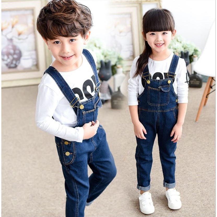 Yếm jean quần dài phối túi đơn giản cho bé trai và gái size đại