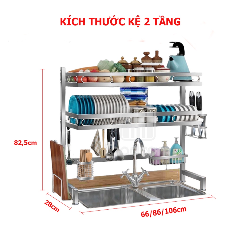 Kệ chén bát thông minh FOOCOM chất liệu inox cao cấp không han gỉ 2 tầng tiết kiệm không gian gia đình.