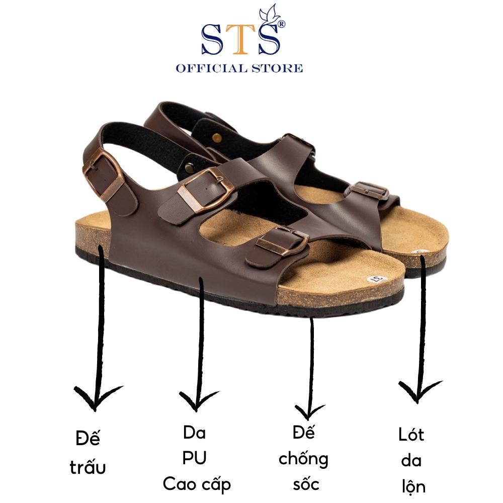 Dép sandal quai ngang Birken quai hậu đế trấu 3 lớp Da PU cao cấp unisex nam nữ STPU02 BH 6 tháng