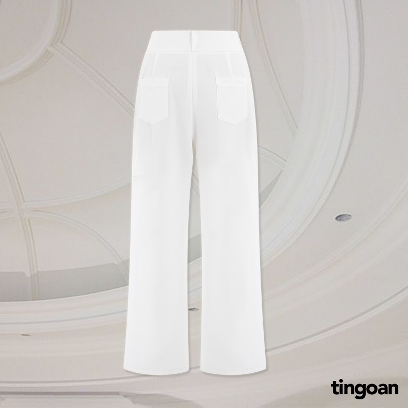 TINGOAN® - Quần cạp cao bản cạp 2 cúc dáng ống suông rộng trắng PEONY CULOTTES v2/WH