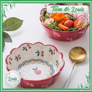 Bát sứ viền hoa cherry, tô sứ decor phong cách Bắc Âu