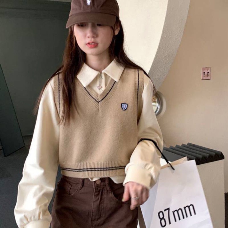 áo len gile nữ học sinh kiểu dáng thể thao hàn quốc chất đẹp hàng quảng châu cao cấp A68 Noiyxanh nội y xanh chất len qu