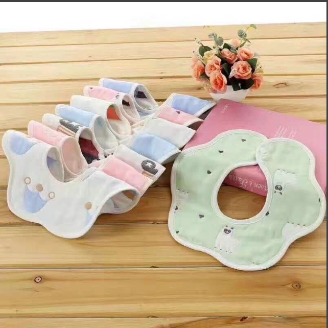 Set 2 yếm cổ tròn xoay 360 độ vải sợi tre organic dùng cho bé