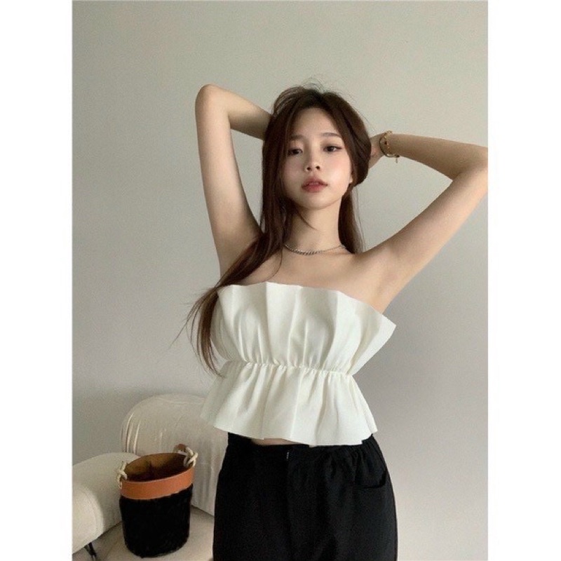 tăng kho Áo Croptop Kiểu Áo Ống Quây Ngực Xếp Ly Dúm Eo Phong Cách Sang Chảnh Mới 125.000