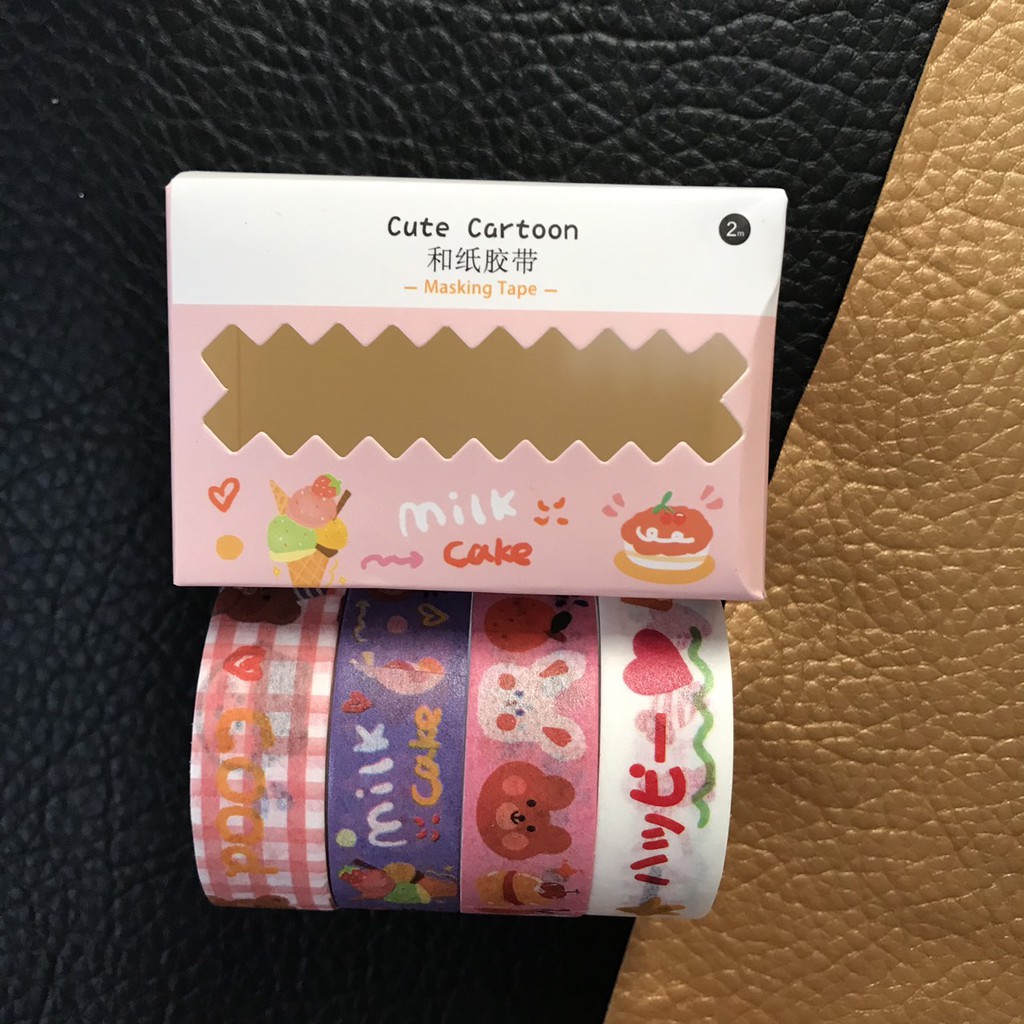 Hộp 4 cuộn băng keo trang trí washi tape mẫu ngẫu nhiên trang trí làm bulletjournal, scrapbook