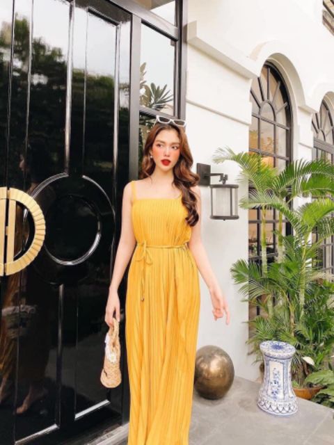 Váy hai dây dập ly kèm dây buộc đai siêu hót hít hàng qc l1