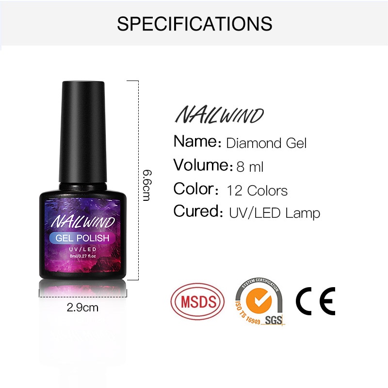 Gel sơn móng kim tuyến sáng chiếu Rosalind NAILWIND 8ml thiết kế nghệ thuật móng tay đèn LED / UV