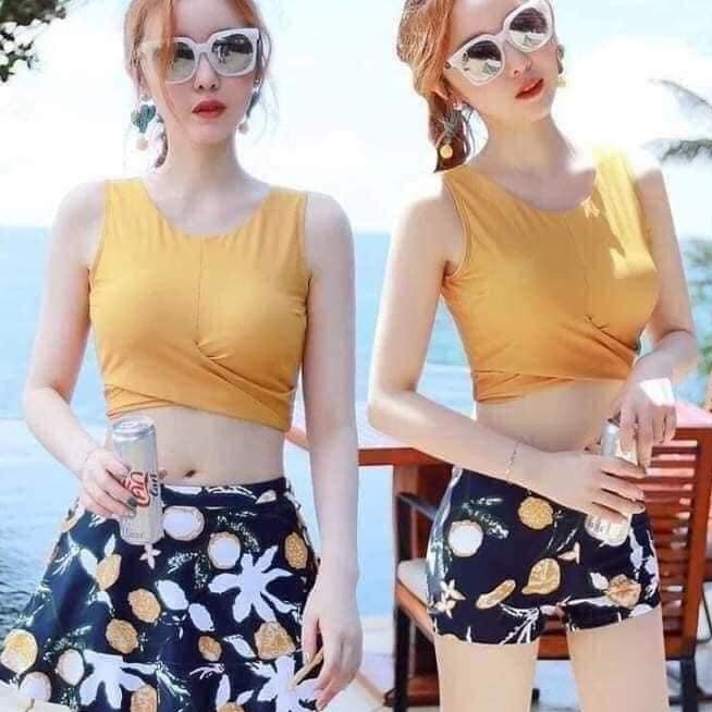 Bộ Bơi Bikini 3 Mảnh Áo+Váy+Quần Đùi