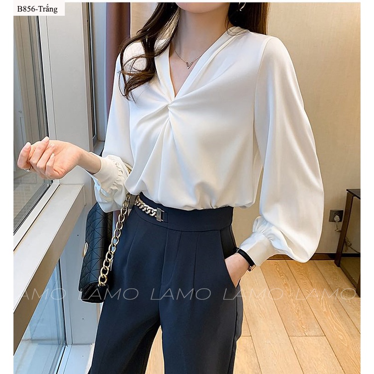 B856- Áo Sơ Mi Lụa cổ xoắn sang trọng LAMO