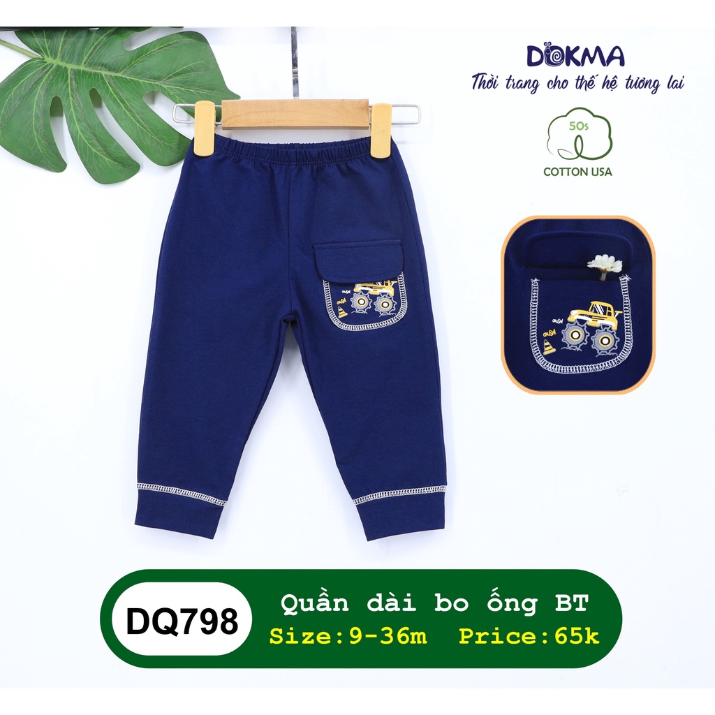 DQ798 Quần dài bo ống phối túi Dokma vải cotton mỏng cho bé trai (9-36M)