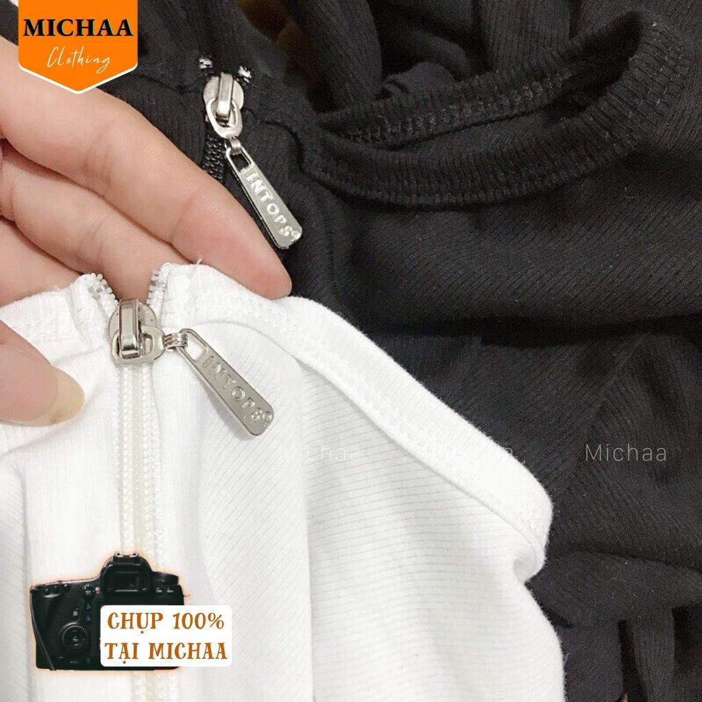 Áo Croptop Tay Dài DÂY KÉO NGỰC Nữ Thun Gân Ulzzang Kiểu Cổ Vuông Đẹp Ôm Body - MICHAA