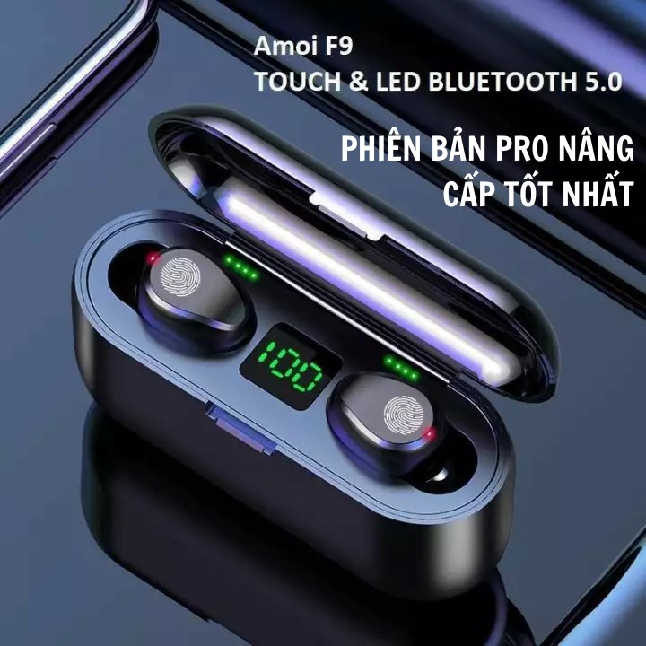 Tai nghe bluetooth AMOI F9 bản Pro nâng cấp không dây pin trâu hơn, Bluetooth 5.0 tích hợp sạc dự phòng 2500mah