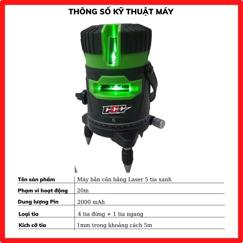 Máy cân bằng laser 5 tia xanh 5100, Máy cân mực, máy bắn cốt có thể dùng pin tiểu | Tặng kèm Sạc + Kính + Chân đỡ 1m