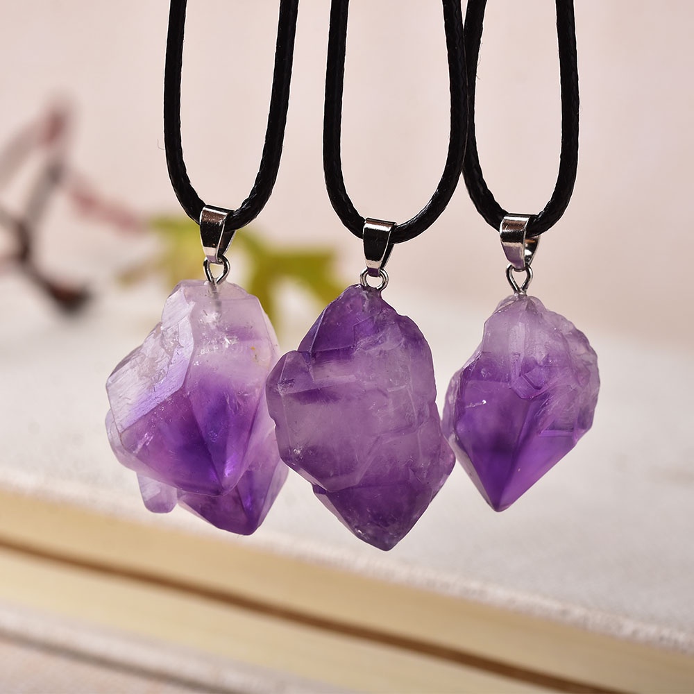 Vòng cổ Mặt Đá Thạch Anh Tím Tự Nhiên Thiết Kế Đơn Giản Ngọt Ngào Cho Nữ