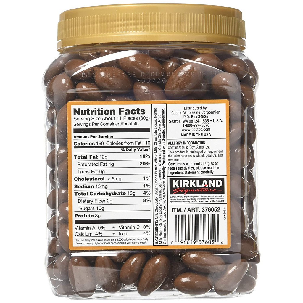 [HÀNG ĐẸP KHÔNG CHẢY] KẸO SOCOLA KIRKLAND SIGNATURE CHOCOLATE MILK ALMONDS RAISINS HẠNH NHÂN NHÂN NHO (CHUẨN USA)