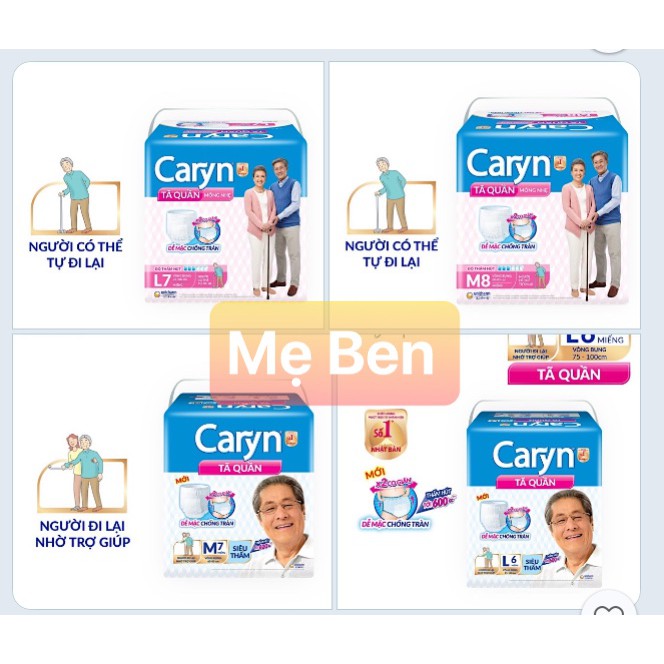 [ĐỦ SIZE] Tã Bỉm Quần Người Lớn Caryn Size M7/M8/L6/L7 miếng