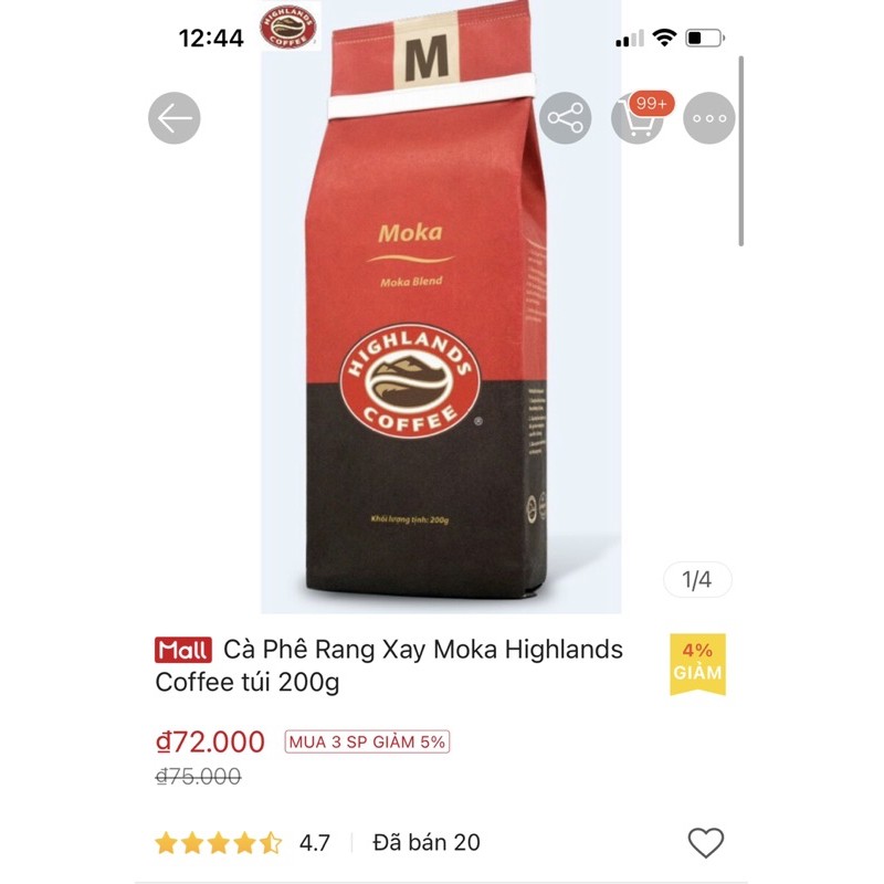 (Có sẵn) Cà Phê Rang Xay Culi/ Moka HighLands Coffee 200g cà phê pha phin