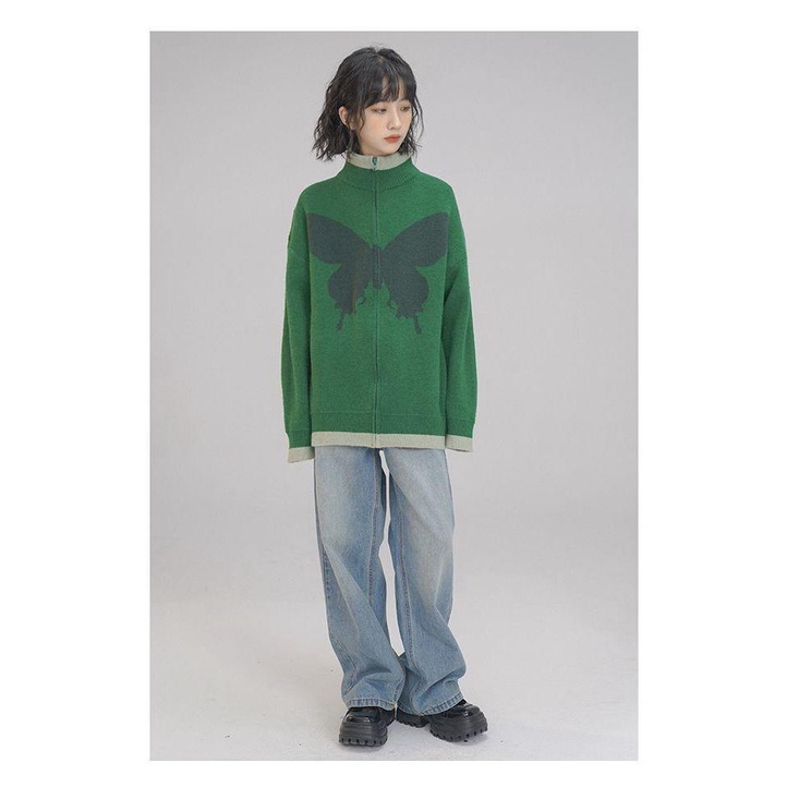 Áo Khoác Sweater Dáng Rộng Có Khóa Kéo Kiểu Retro Nhật Bản Thời Trang Mùa Thu Cho Nữ Dễ Phối Đồ