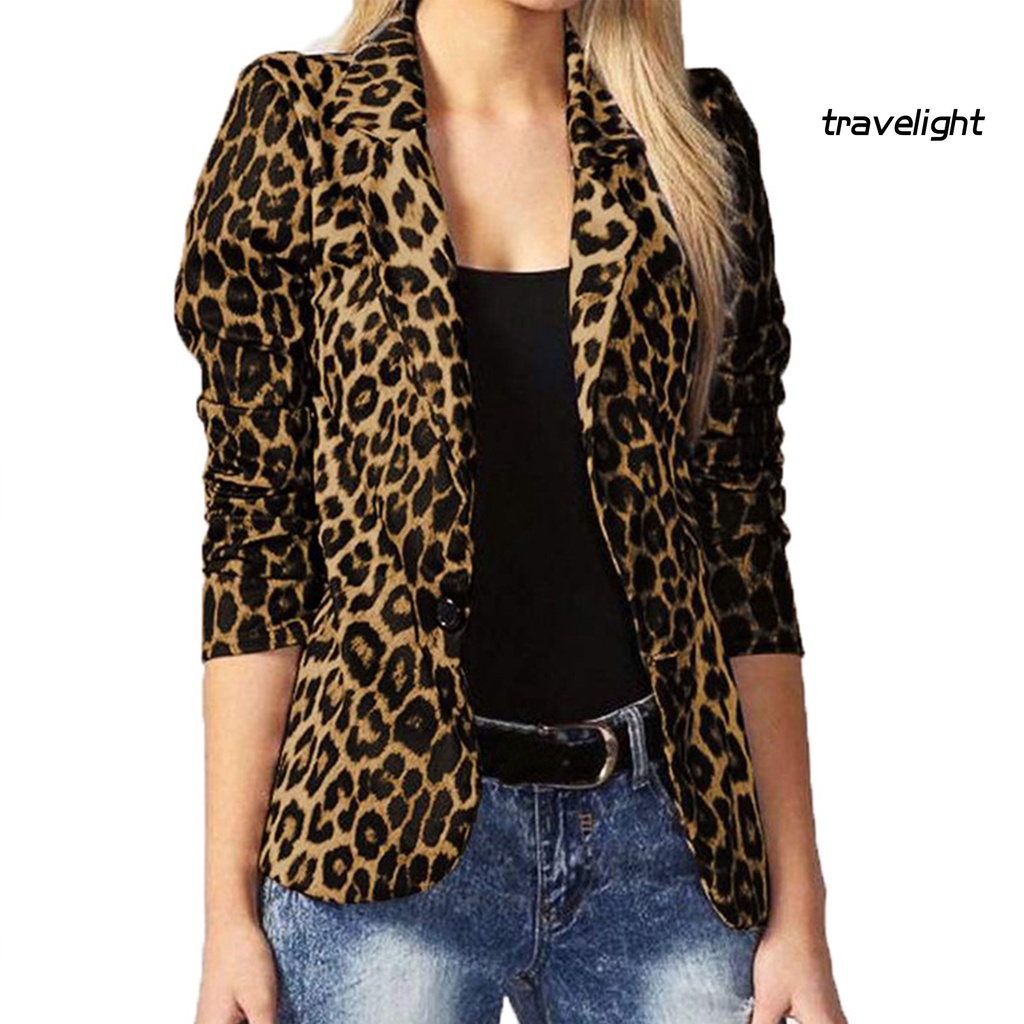 Áo Khoác Blazer Cổ Bẻ In Họa Tiết Da Báo Cài Một Hàng Khuy Dáng Ôm Dành Cho Bạn Nữ Đi Làm