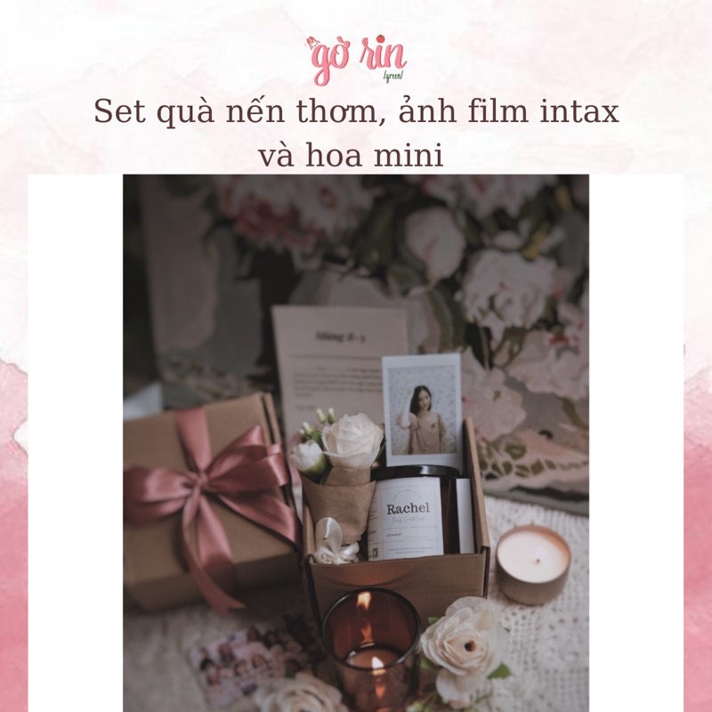 Set quà nến thơm, ảnh film intax và hoa mini